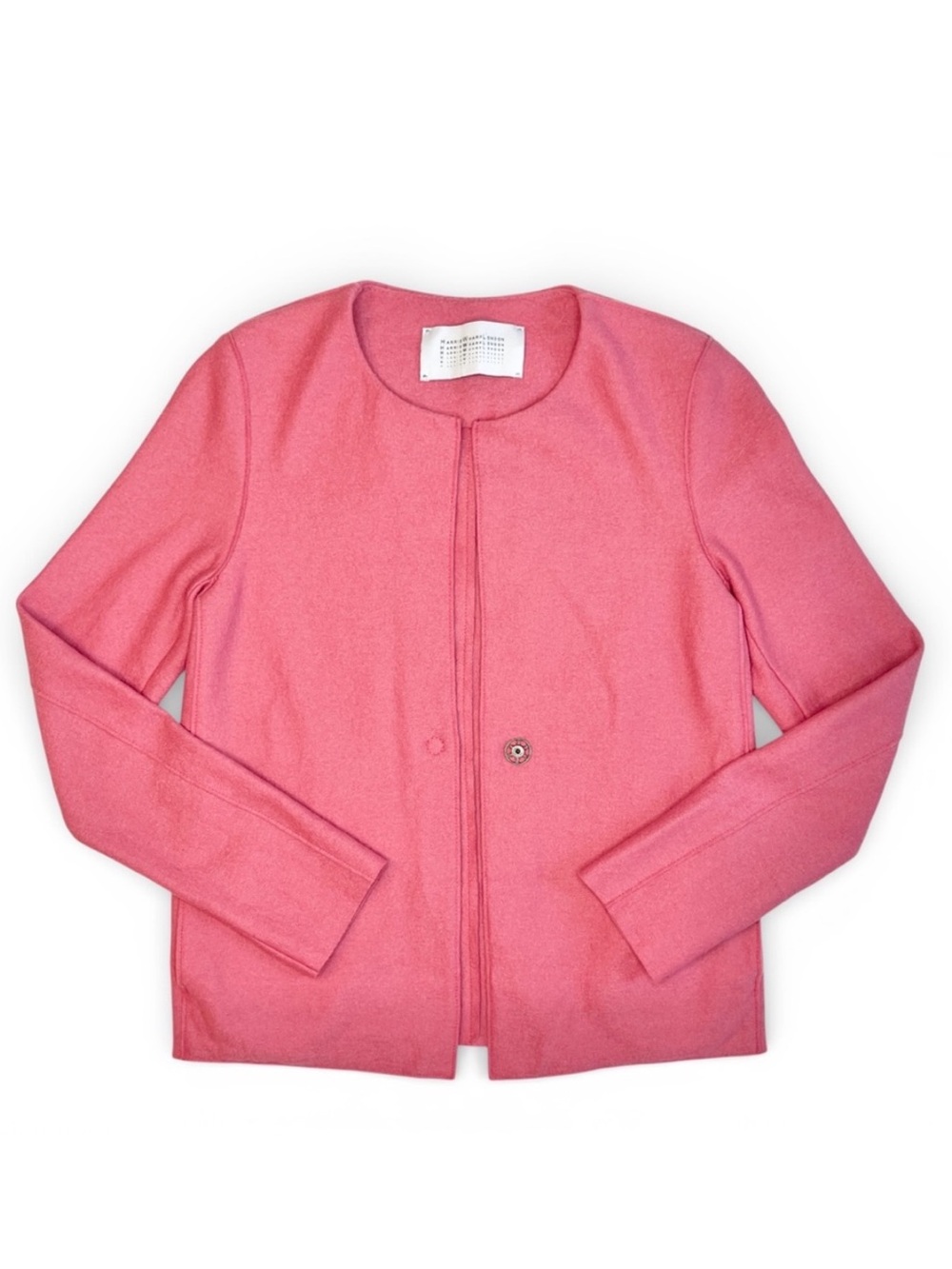 Harris Wharf London Pink Boiled Wool 
Raw Edge Collarless Boxy Blazer Jacket 2
